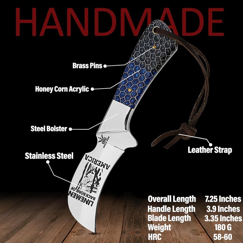 BE BREAK EDGE Stainless Steel Lineman's Hawkbill Knife, Fixed Blade,Full Tang, Wire Skinning, Utility Tool with Leather Sheath - Image 2